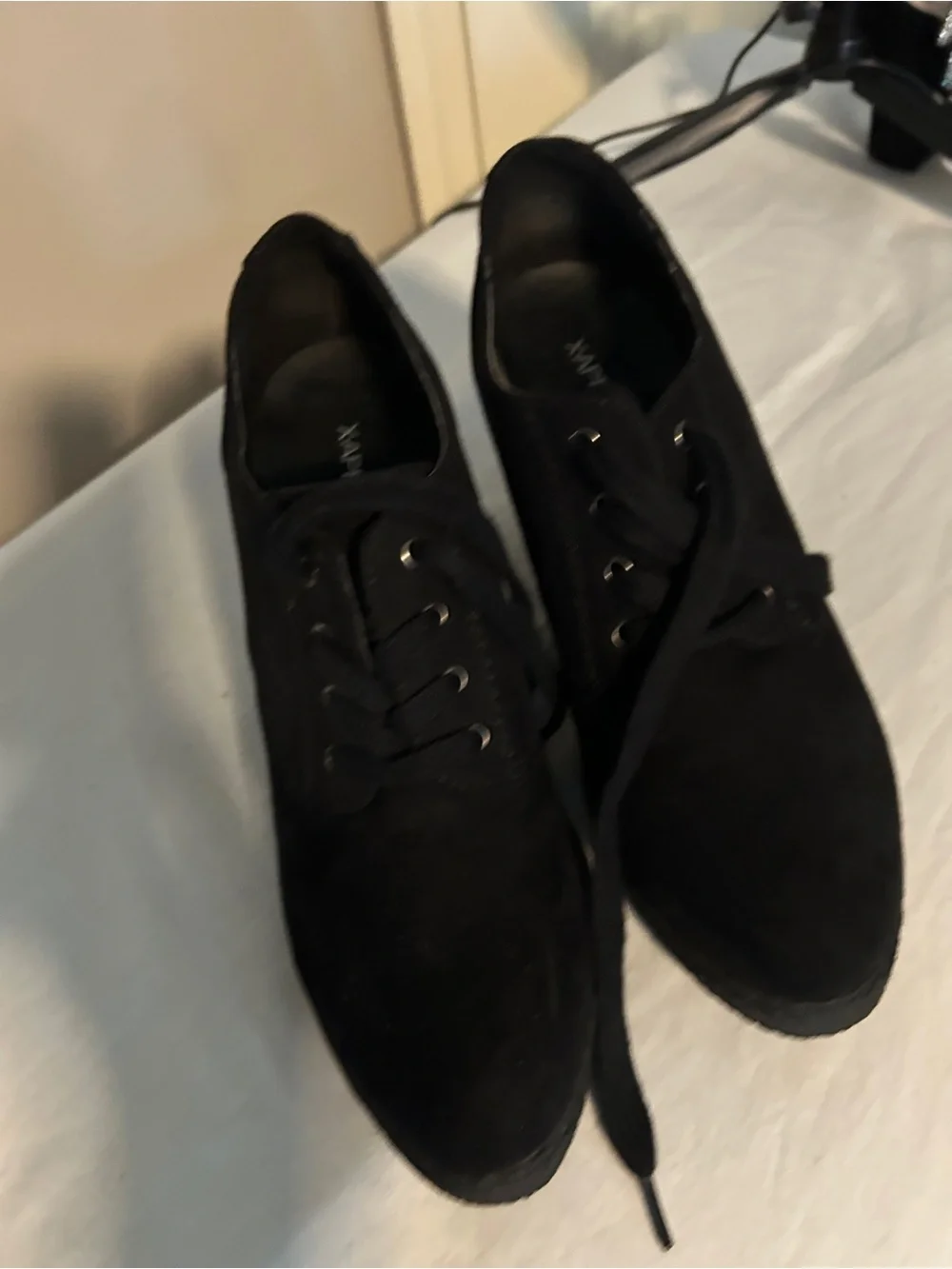 x-appeal Black Wedge Lace-Up Shoes